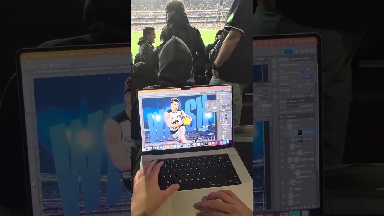 Our graphic designer took his office to the stands 👀 #afl #footy